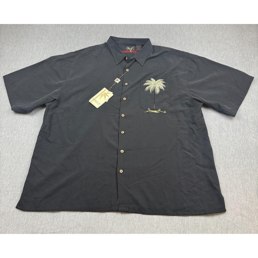 Bamboo Cay Shirt Mens 4XL Black Peekaboo Palm Embroidered Camp Button Up NWT
